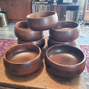 Vintage Hellerware Wood Salad Bowl Dinner Party Buffet Table Host 7 Piece Set